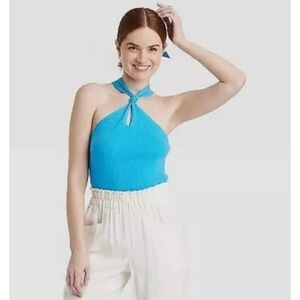 NEW A New Day Turquoise Halter Neck Pullover Sweater Tank Top